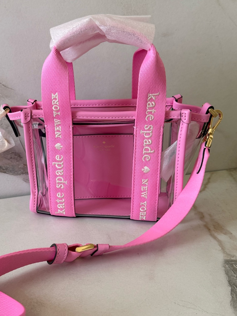 kate spade Pink Clear Crossbody Tote with Branded Straps